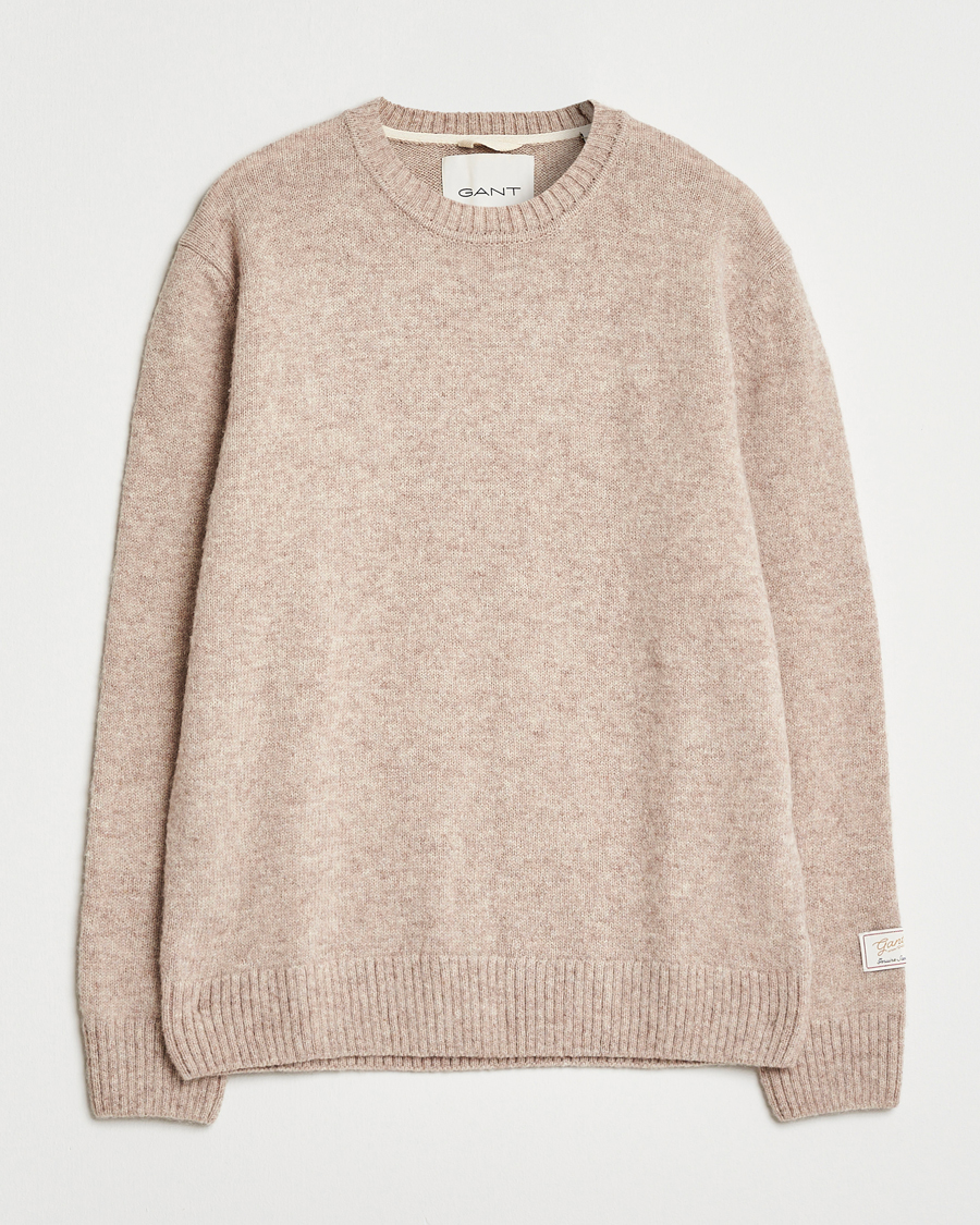 Uomini | Maglieria | Gant | Scottish Wool Knitted Crew Neck Sweater Khaki Melange