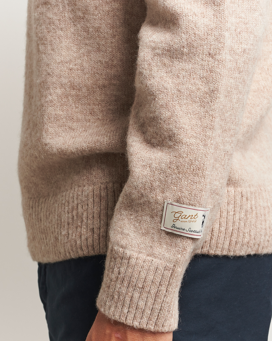 Uomini | Maglieria | Gant | Scottish Wool Knitted Crew Neck Sweater Khaki Melange