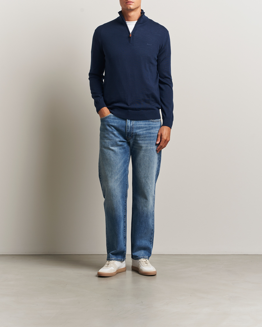 Uomini | Maglieria | Gant | Extrafine Merino Wool Half Zip Marine