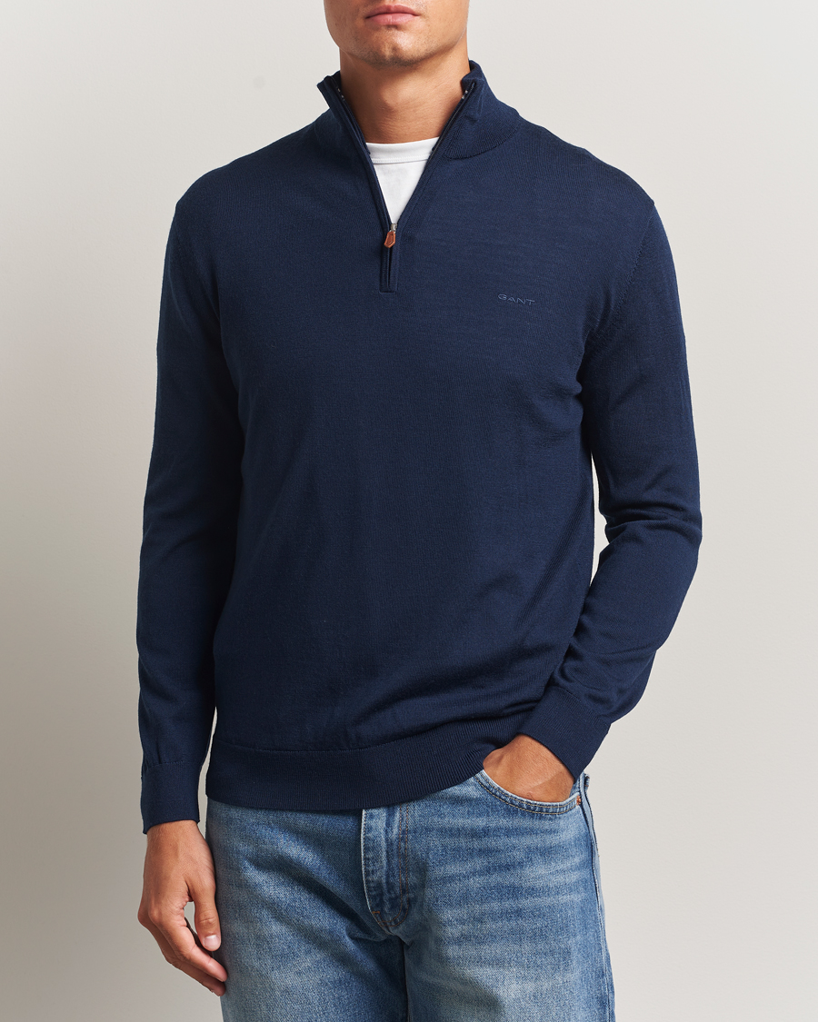 Uomini | Maglieria | Gant | Extrafine Merino Wool Half Zip Marine