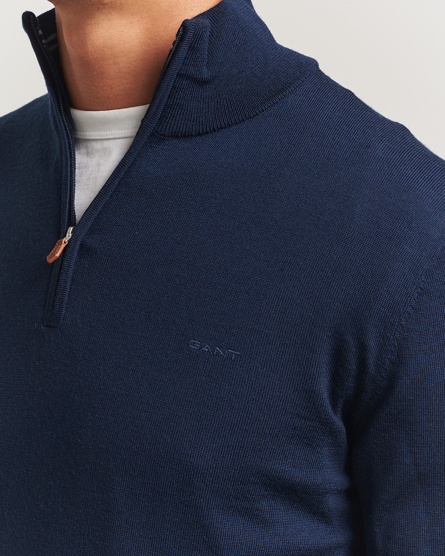 Uomini | Maglieria | Gant | Extrafine Merino Wool Half Zip Marine