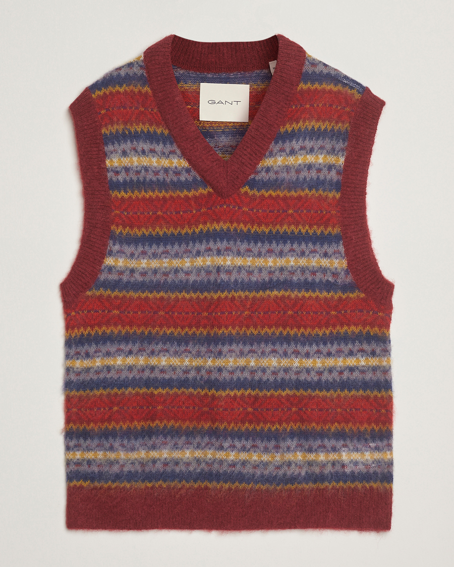 Uomini | Maglieria | GANT | Brushed Fair Isle Vest Plumped Red