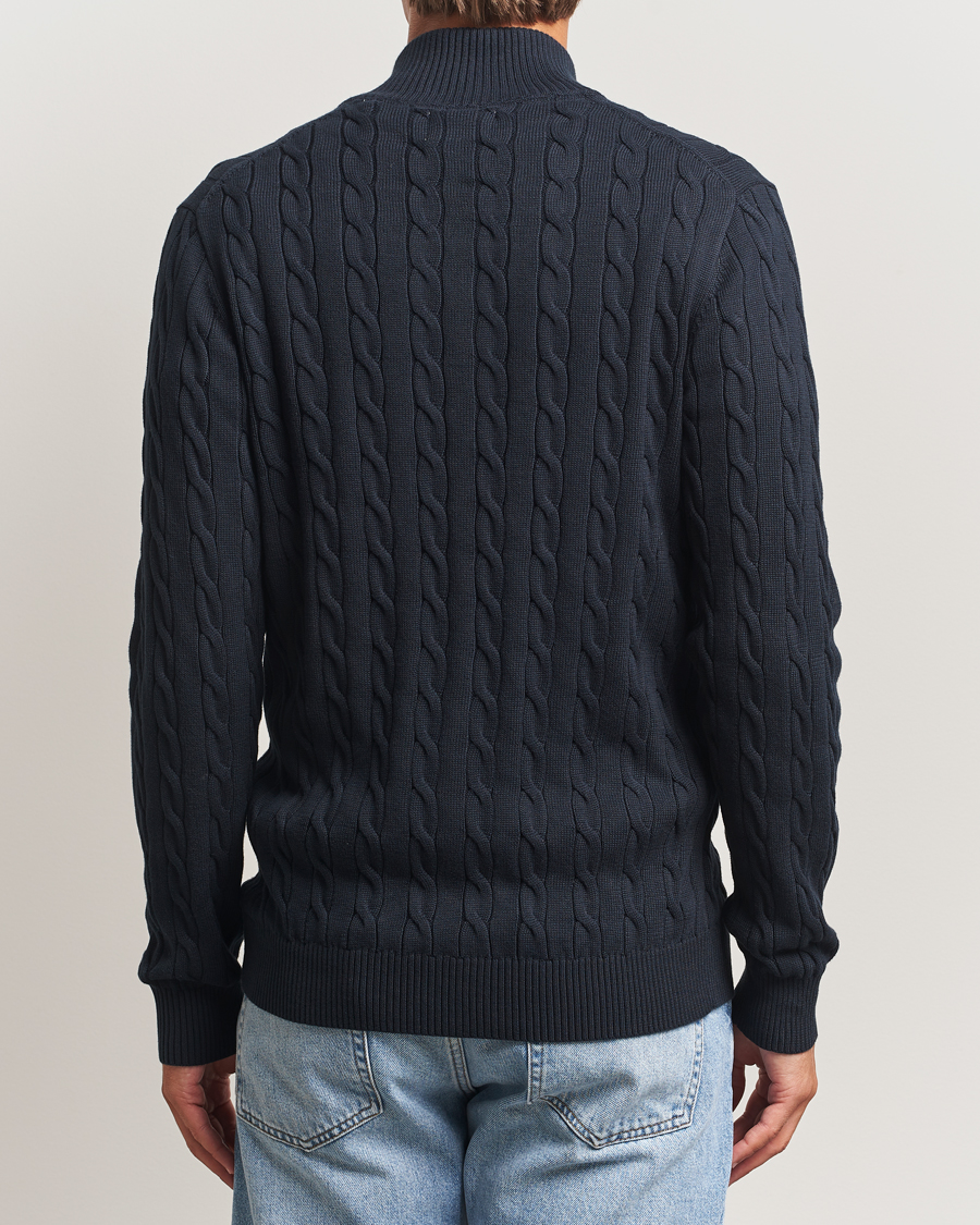 Uomini | Maglieria | GANT | Cotton Cable Full Zip Evening Blue