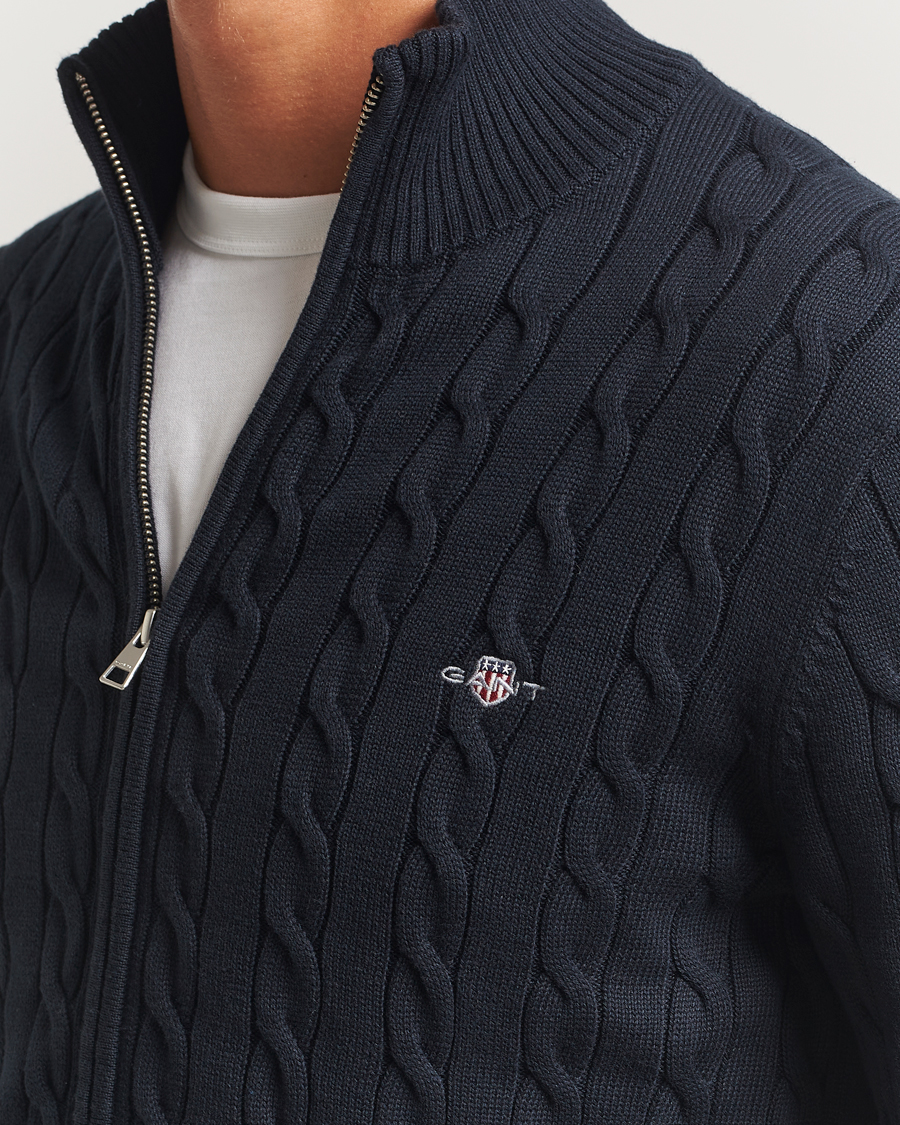 Uomini | Maglieria | GANT | Cotton Cable Full Zip Evening Blue
