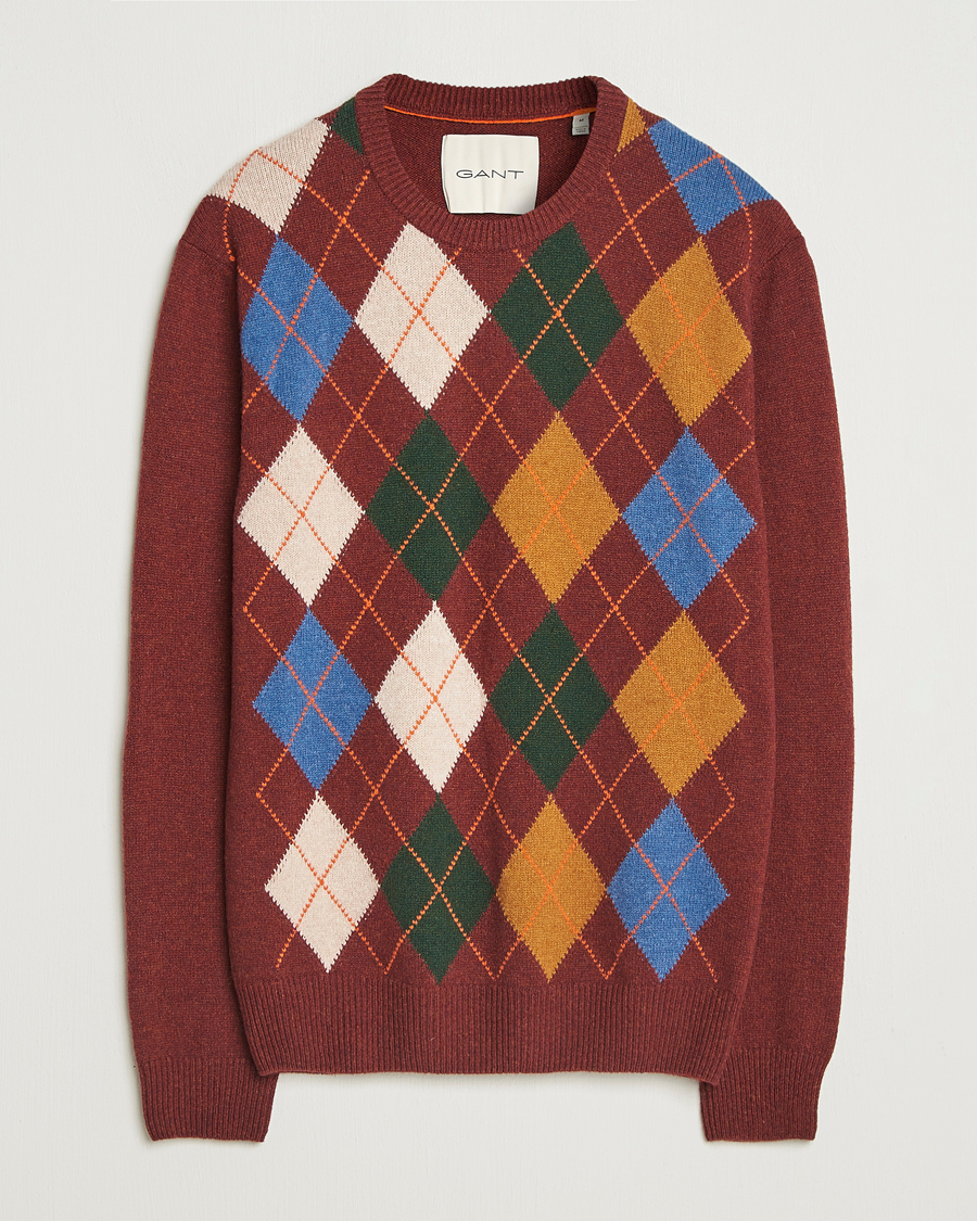 Uomini | Maglieria | Gant | Lambswool Argyle Knitted Crew Neck Winter Wine