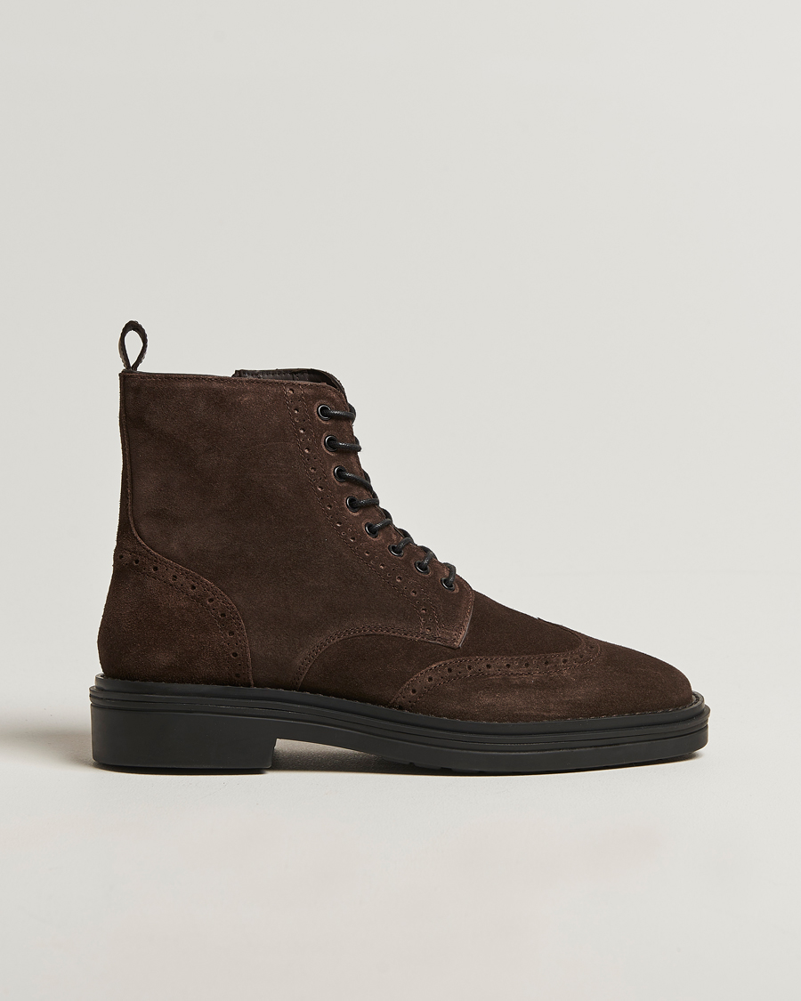 Uomini | Stivali | Gant | Boggar Suede Brouge Boot Espresso Brown