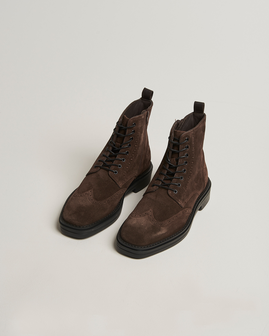 Uomini | Stivali | Gant | Boggar Suede Brouge Boot Espresso Brown