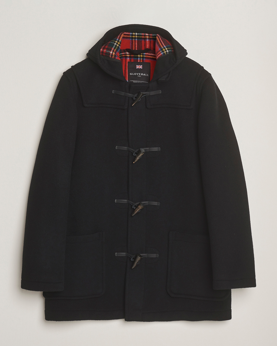 Uomini | Giacche | Gloverall | Mid Length Duffle Coat Black/Royal Stewart