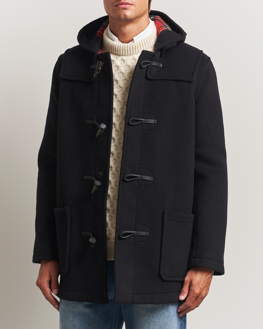 Uomini | Giacche | Gloverall | Mid Length Duffle Coat Black/Royal Stewart