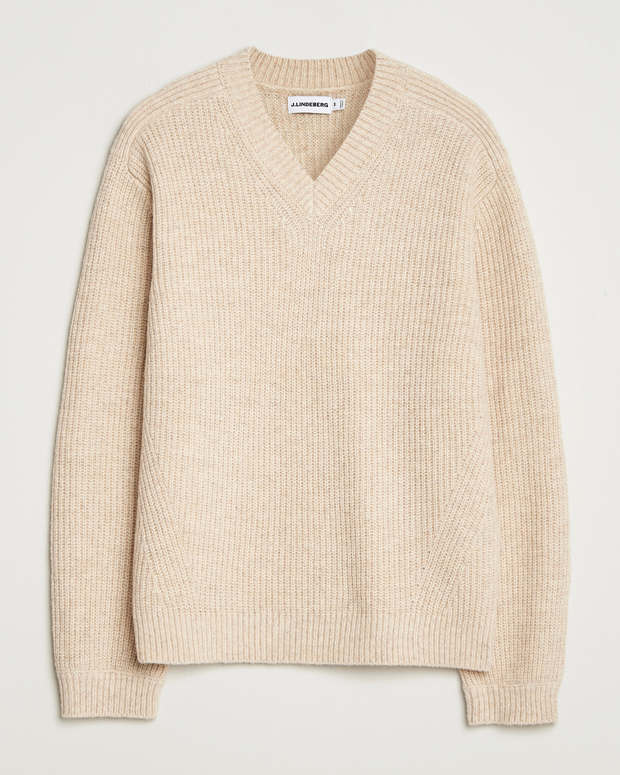 Uomini | Maglieria | J.Lindeberg | Vitor Wool Heavy Knitted V-Neck Moonbeam Melange