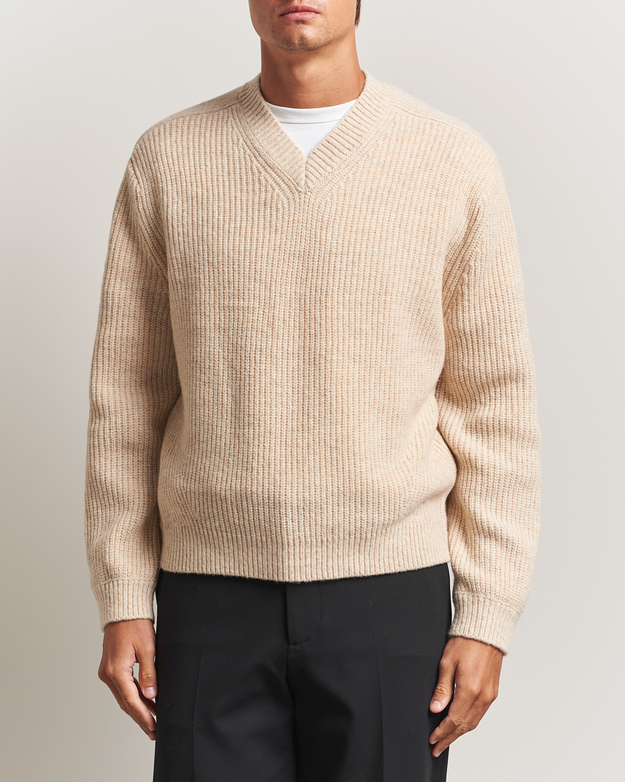 Uomini | Maglieria | J.Lindeberg | Vitor Wool Heavy Knitted V-Neck Moonbeam Melange