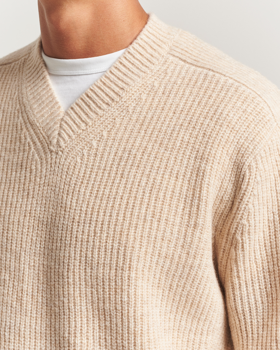 Uomini | Maglieria | J.Lindeberg | Vitor Wool Heavy Knitted V-Neck Moonbeam Melange