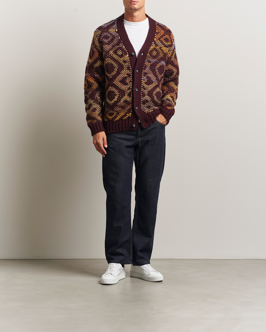Uomini | Maglieria | NN07 | Viggo Heavy Knitted Cardigan Wine Red Multi