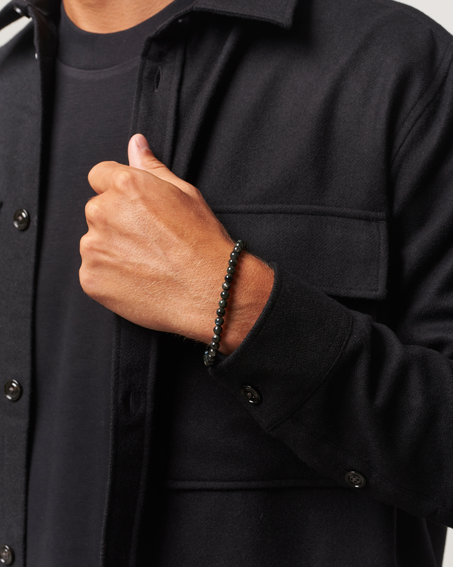 Uomini | Gioielli | Tom Wood | Cove Bracelet Slim Black Larvikite