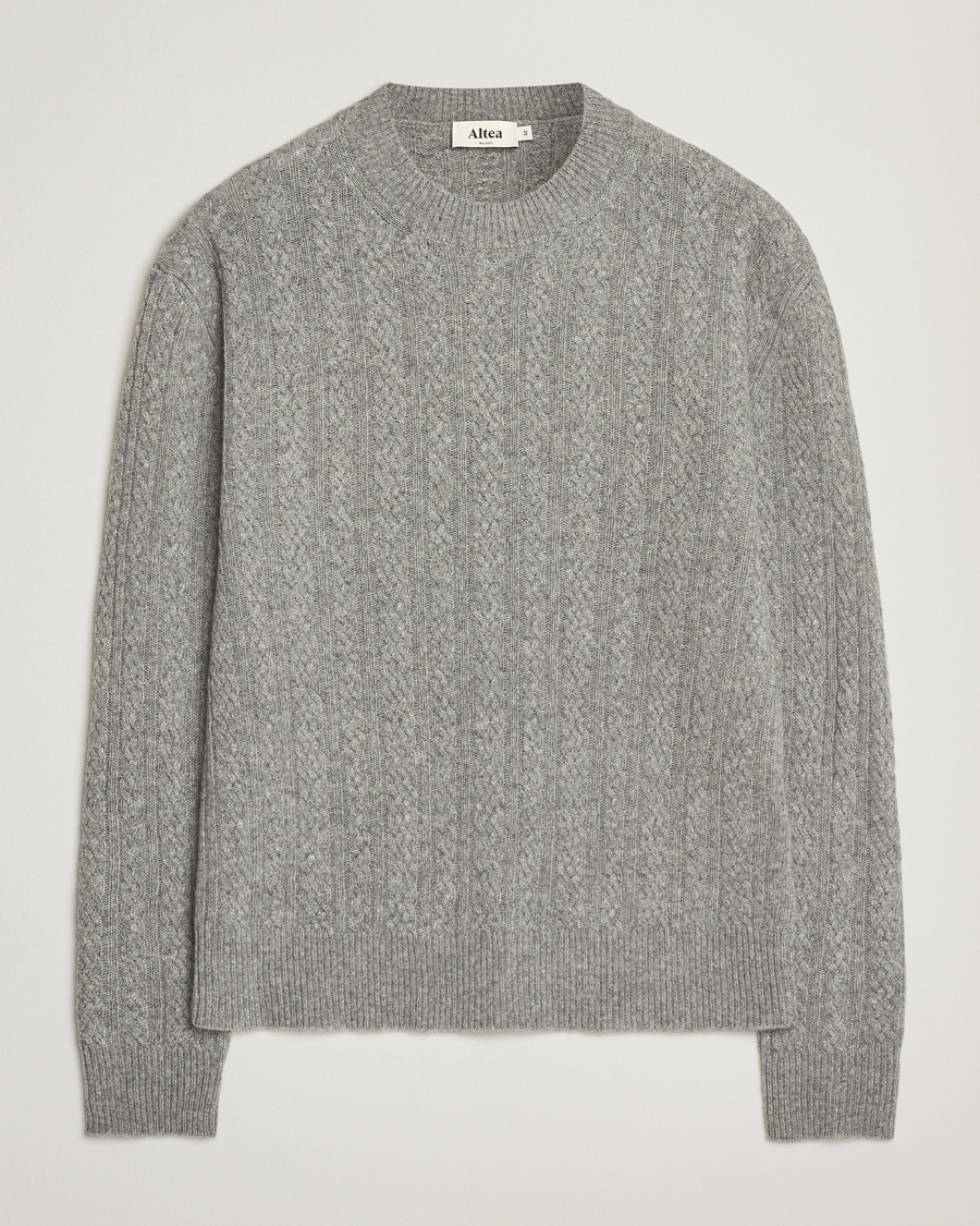 Uomini | Maglieria | Altea | Cable Crew Neck Sweater Grey Melange