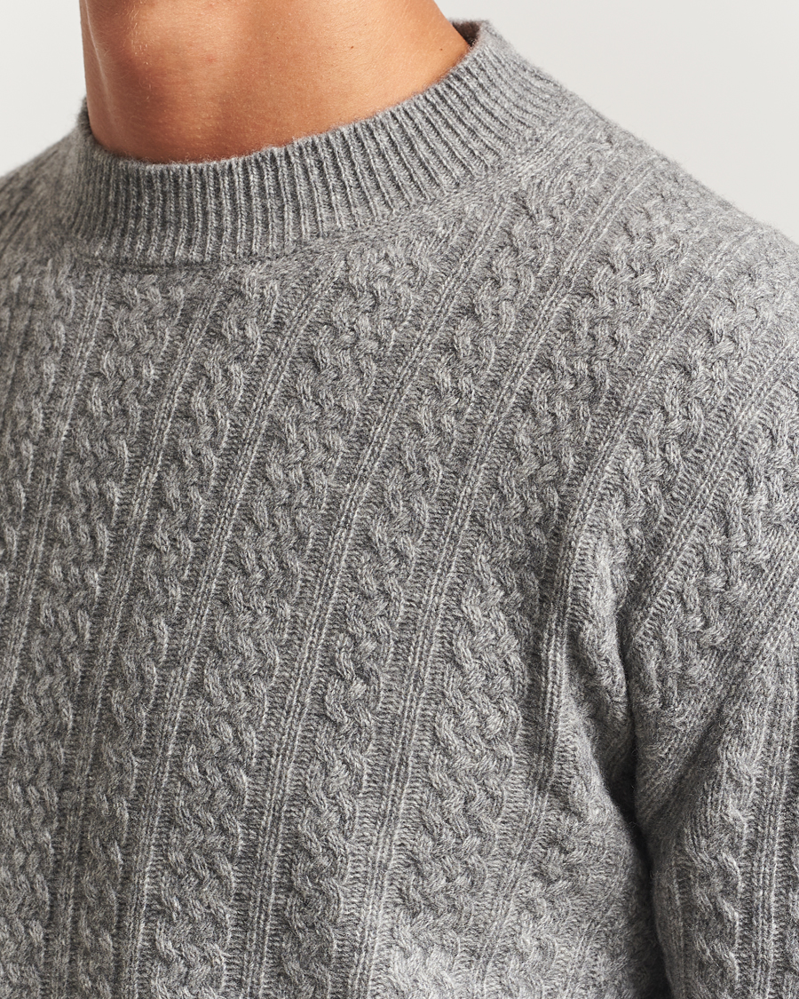 Uomini | Maglieria | Altea | Cable Crew Neck Sweater Grey Melange