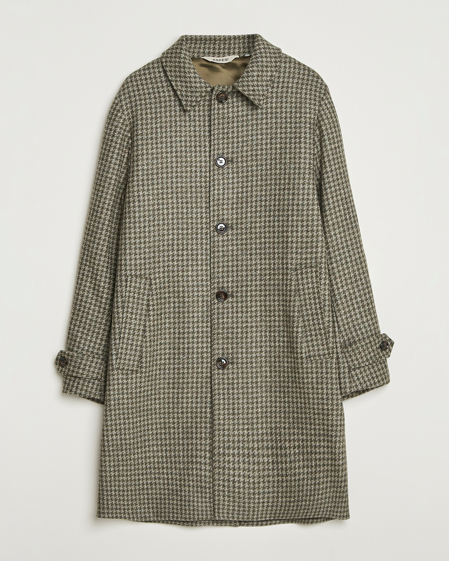 Uomini | Giacche | Aspesi | Houndstooth Wool Coat Beige