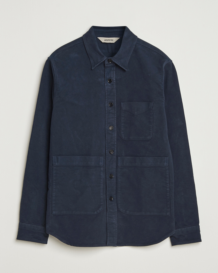 Uomini | Camicie | Aspesi | Moleskine Utility Shirt Navy