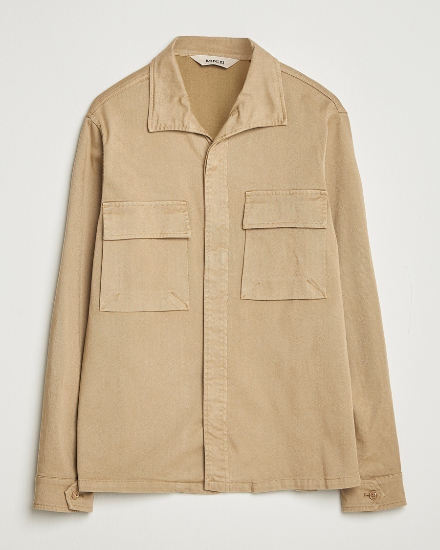 Uomini | Camicie | Aspesi | Twill Cotton Overshirt Beige