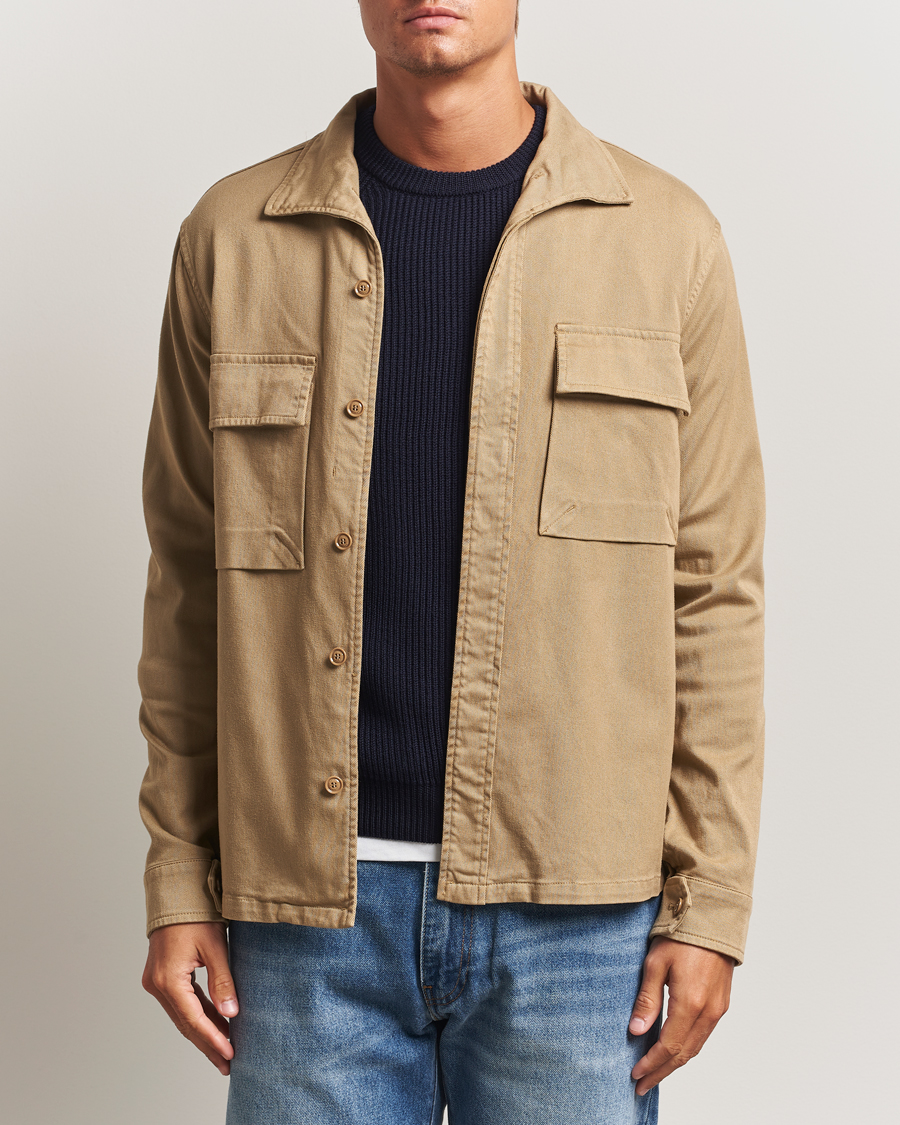 Uomini | Camicie | Aspesi | Twill Cotton Overshirt Beige