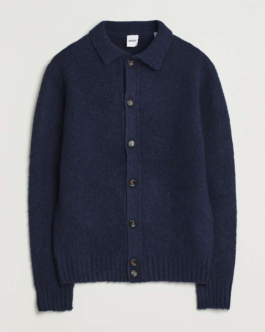 Uomini | Maglieria | Aspesi | Brushed Shetland Cardigan Navy