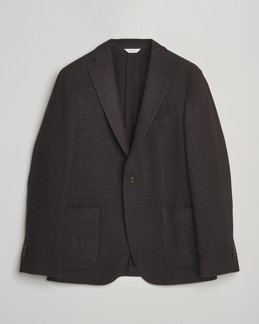 Uomini | Blazers | Boglioli | K Jacket Cashmere/Wool Check Blazer Dark Brown