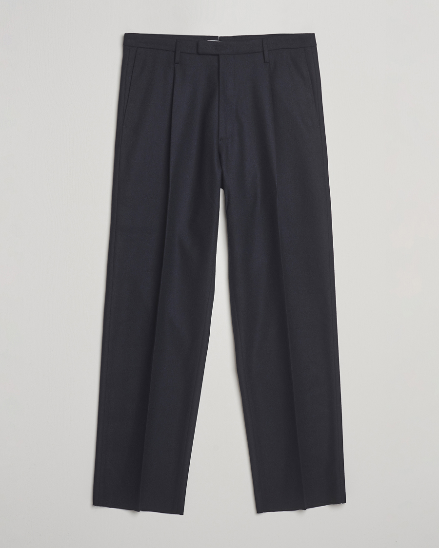 Uomini | Pantaloni | Boglioli | Pleated Flannel Trousers Navy