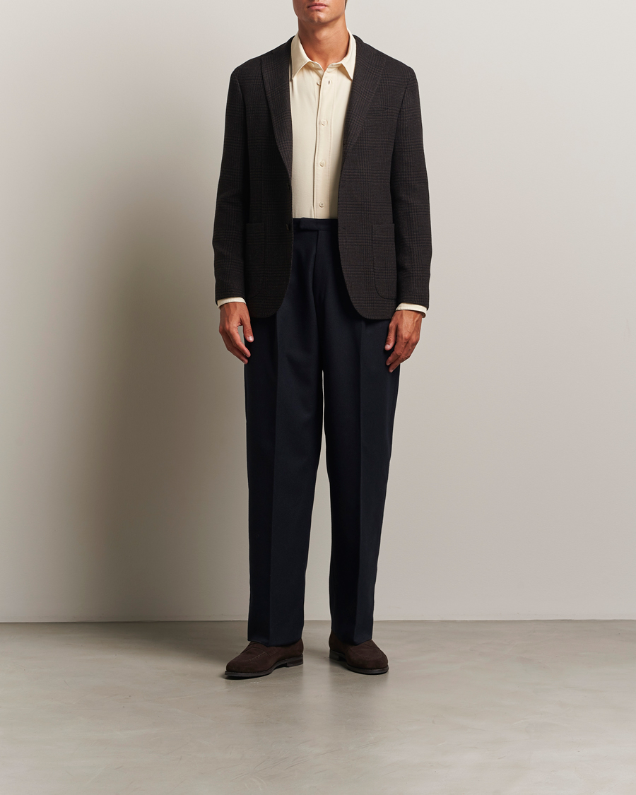 Uomini | Pantaloni | Boglioli | Pleated Flannel Trousers Navy