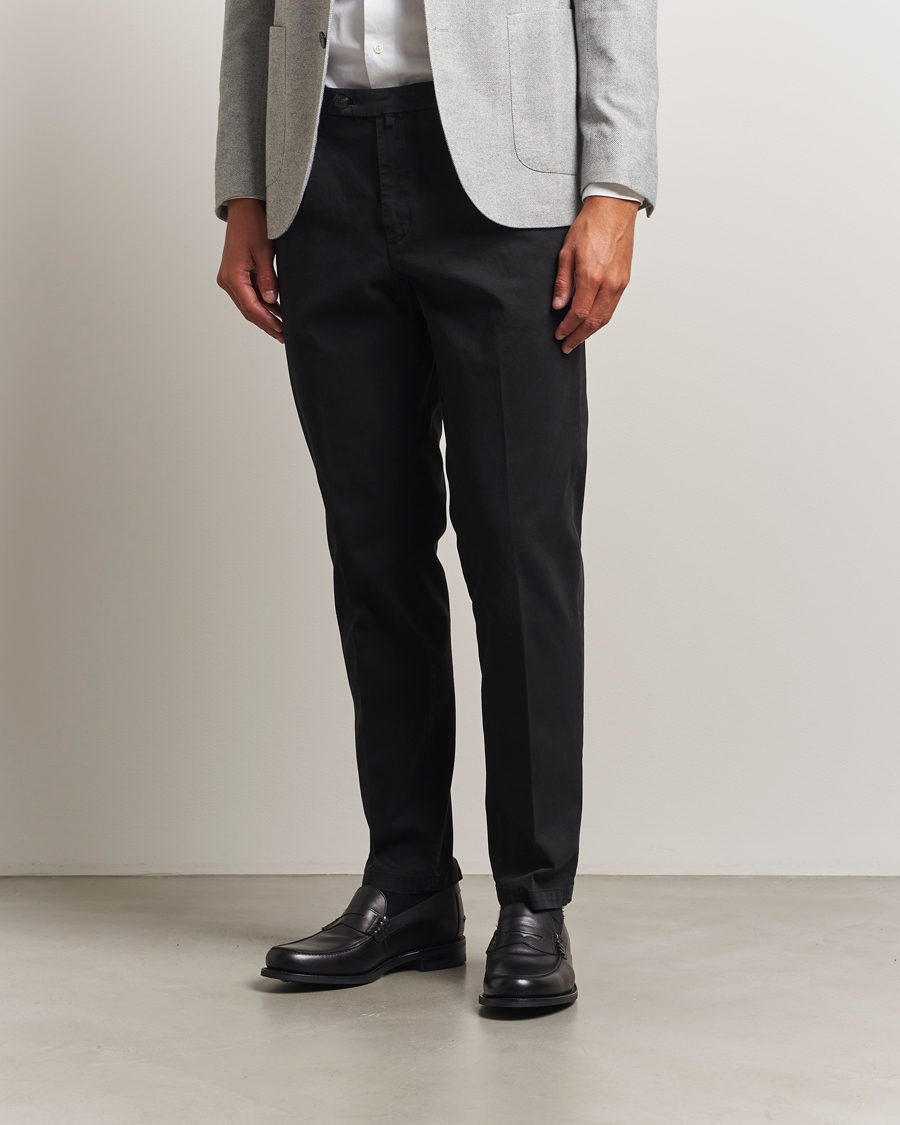 Uomini | Pantaloni | Briglia 1949 | Easy Fit Pleated Cotton Stretch Chino Black