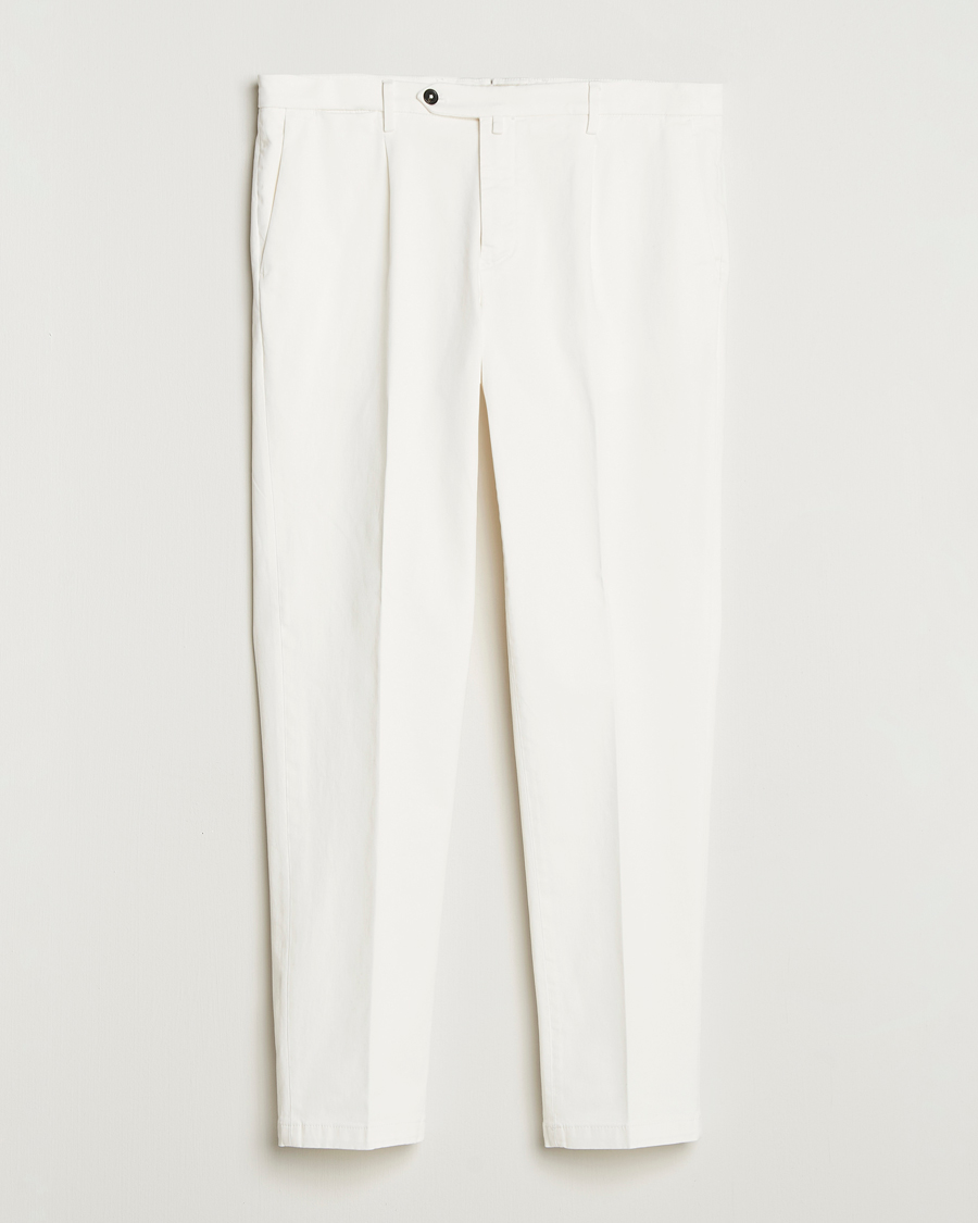 Uomini | Pantaloni | Briglia 1949 | Easy Fit Pleated Cotton Stretch Chino Off White