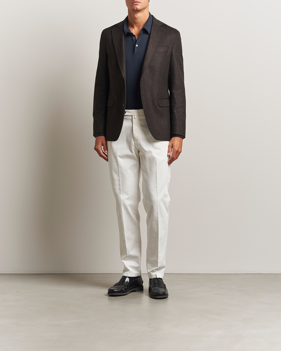 Uomini | Pantaloni | Briglia 1949 | Easy Fit Pleated Cotton Stretch Chino Off White
