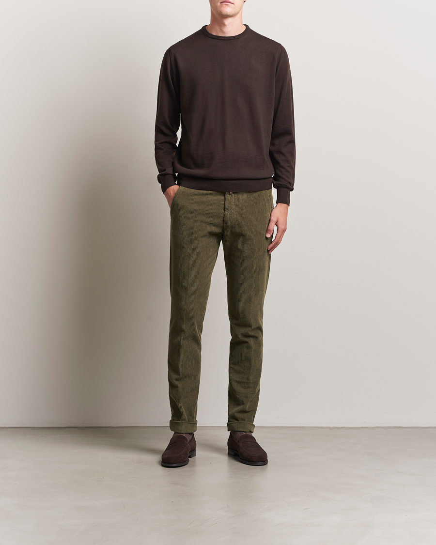 Uomini | Pantaloni | Briglia 1949 | Slim Fit Corduroy Trousers Dark Green