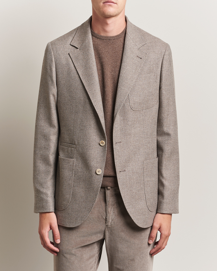 Uomini | Blazers | Brunello Cucinelli | Single Breasted Wool/Cashmere Twill Blazer Beige