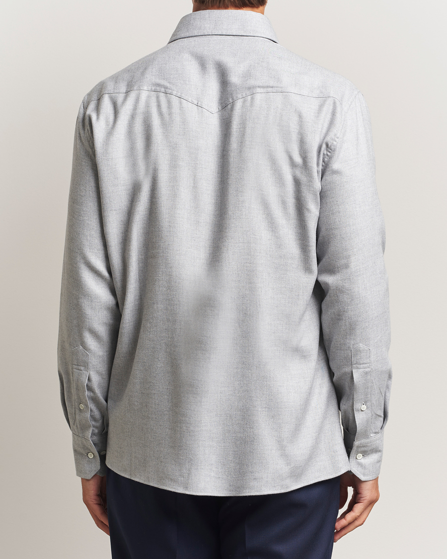 Uomini | Camicie | Brunello Cucinelli | Soft Flannel Western Overshirt Light Grey