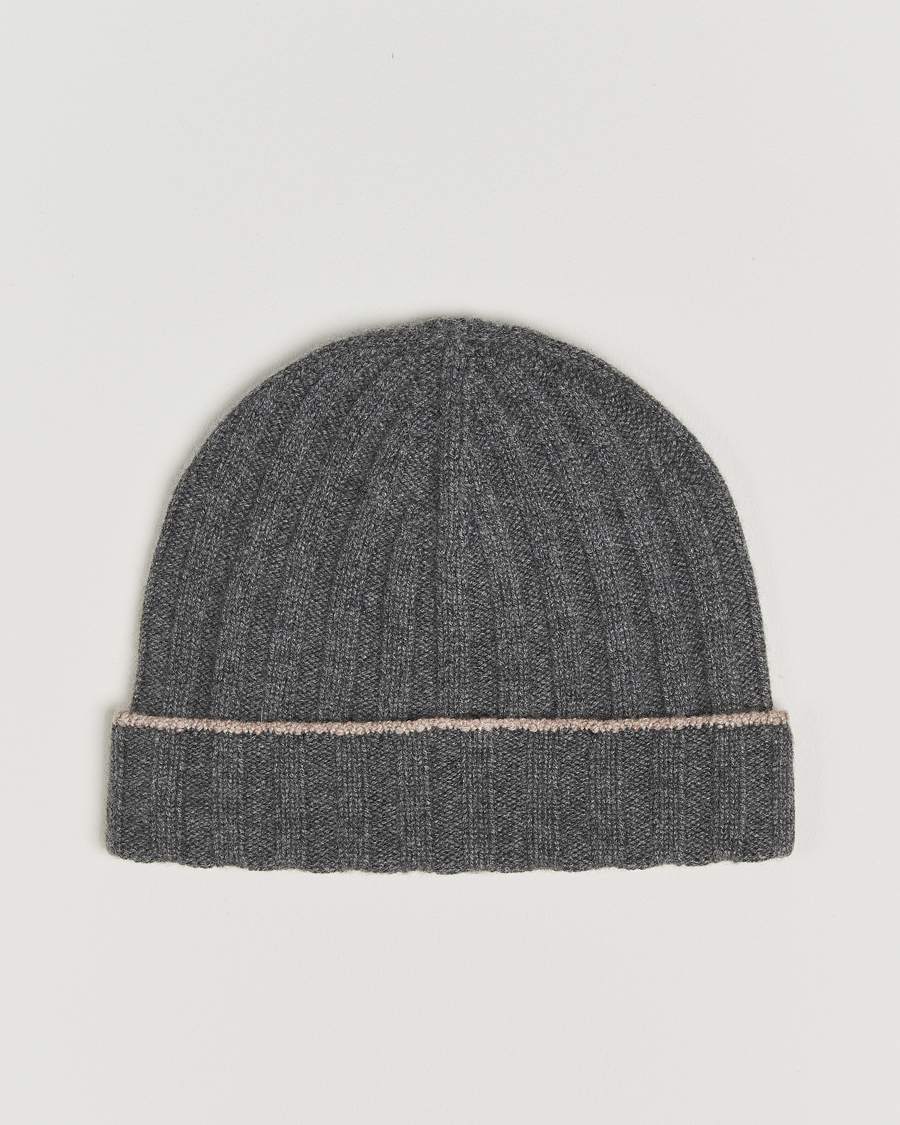 Uomini | Brunello Cucinelli Cashmere Contrast Beanie Grey Melange | Brunello Cucinelli | Cashmere Contrast Beanie Grey Melange