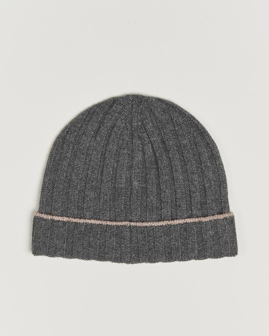 Uomini | Brunello Cucinelli Cashmere Contrast Beanie Grey Melange | Brunello Cucinelli | Cashmere Contrast Beanie Grey Melange