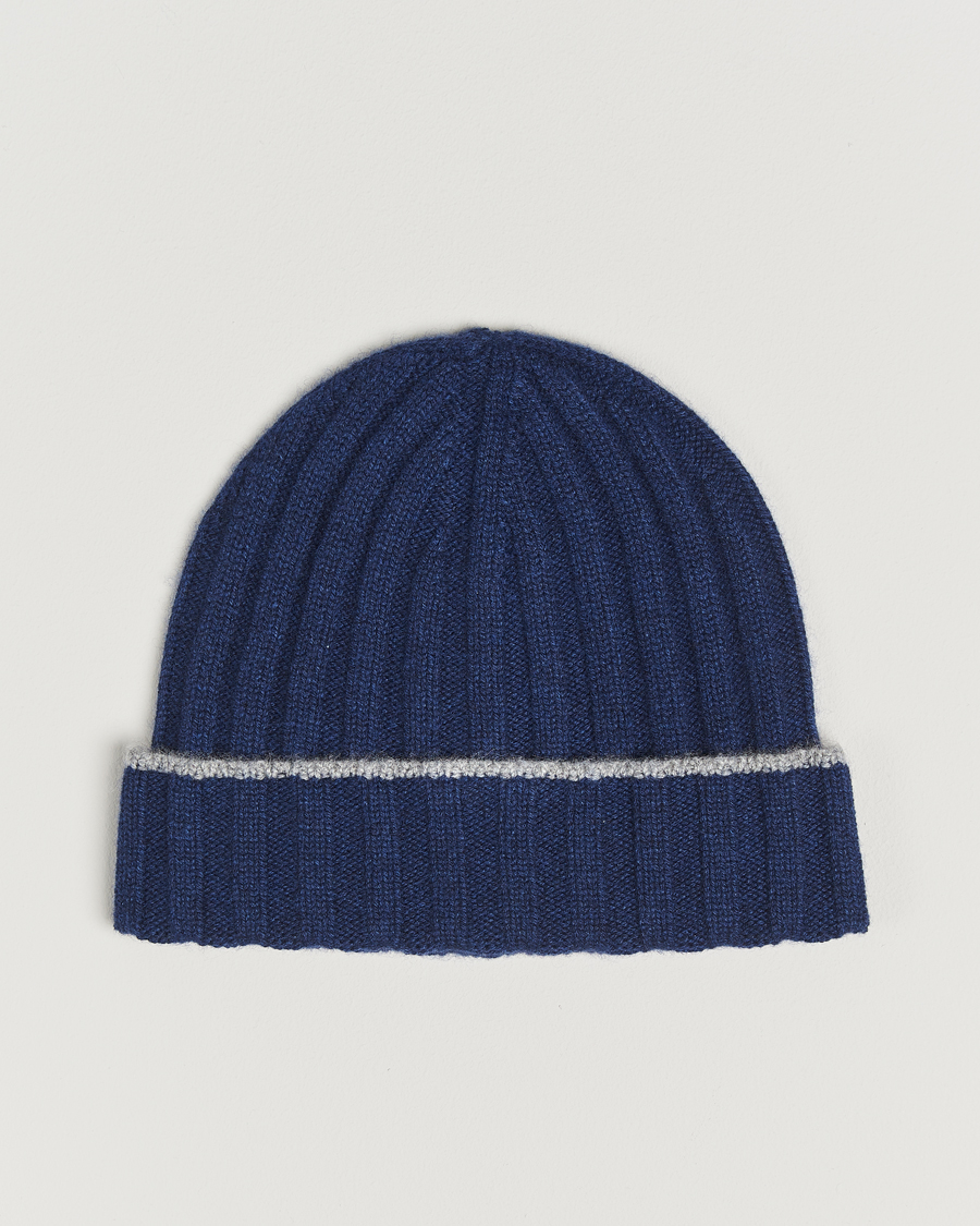 Uomini | Brunello Cucinelli Cashmere Contrast Beanie Navy | Brunello Cucinelli | Cashmere Contrast Beanie Navy