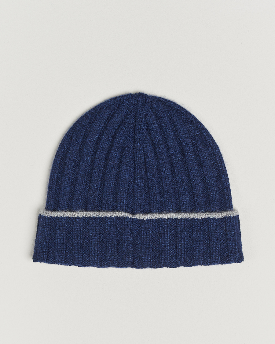 Uomini | Brunello Cucinelli Cashmere Contrast Beanie Navy | Brunello Cucinelli | Cashmere Contrast Beanie Navy