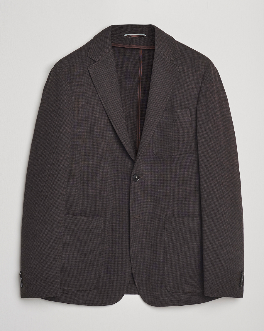 Uomini | Blazers | Canali | Wool Houndstooth Jersey Blazer Dark Brown