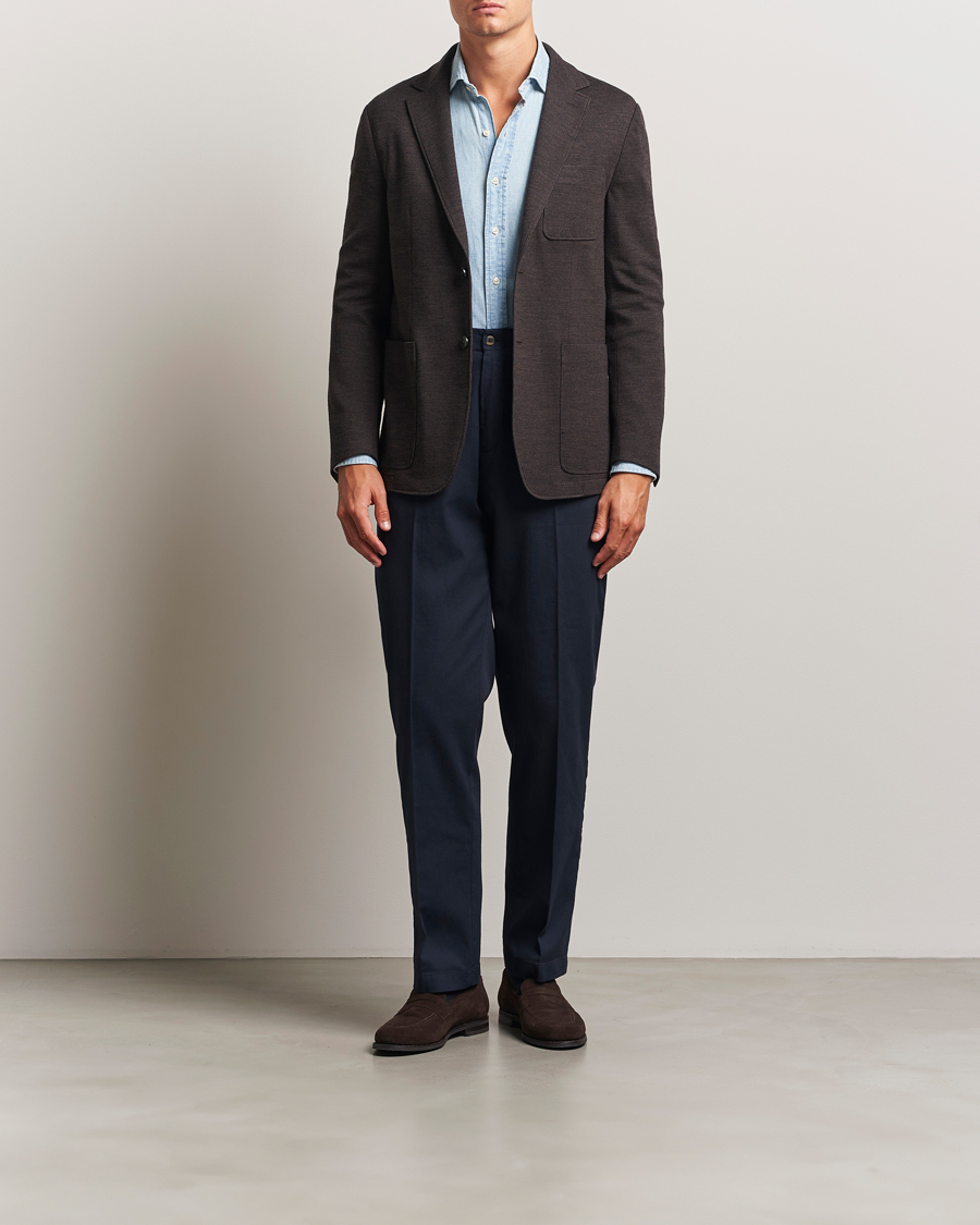 Uomini | Blazers | Canali | Wool Houndstooth Jersey Blazer Dark Brown