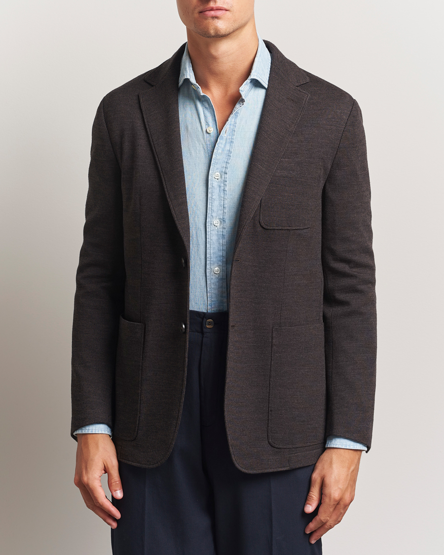 Uomini | Blazers | Canali | Wool Houndstooth Jersey Blazer Dark Brown
