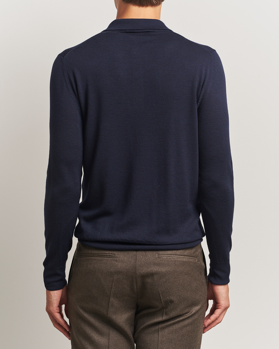 Uomini | Maglieria | Canali | Merino Wool Long Sleeve Polo Navy