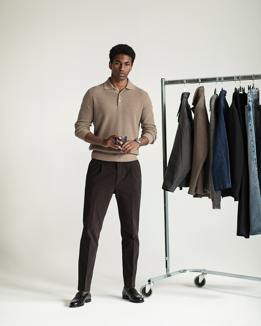 Uomini | Maglieria | Canali | Wool/Cashmere Long Sleeve Polo Brown