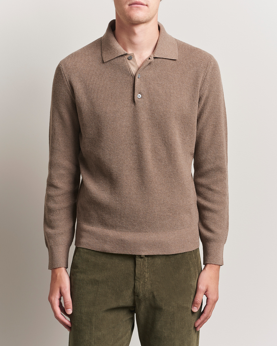 Uomini | Maglieria | Canali | Wool/Cashmere Long Sleeve Polo Brown