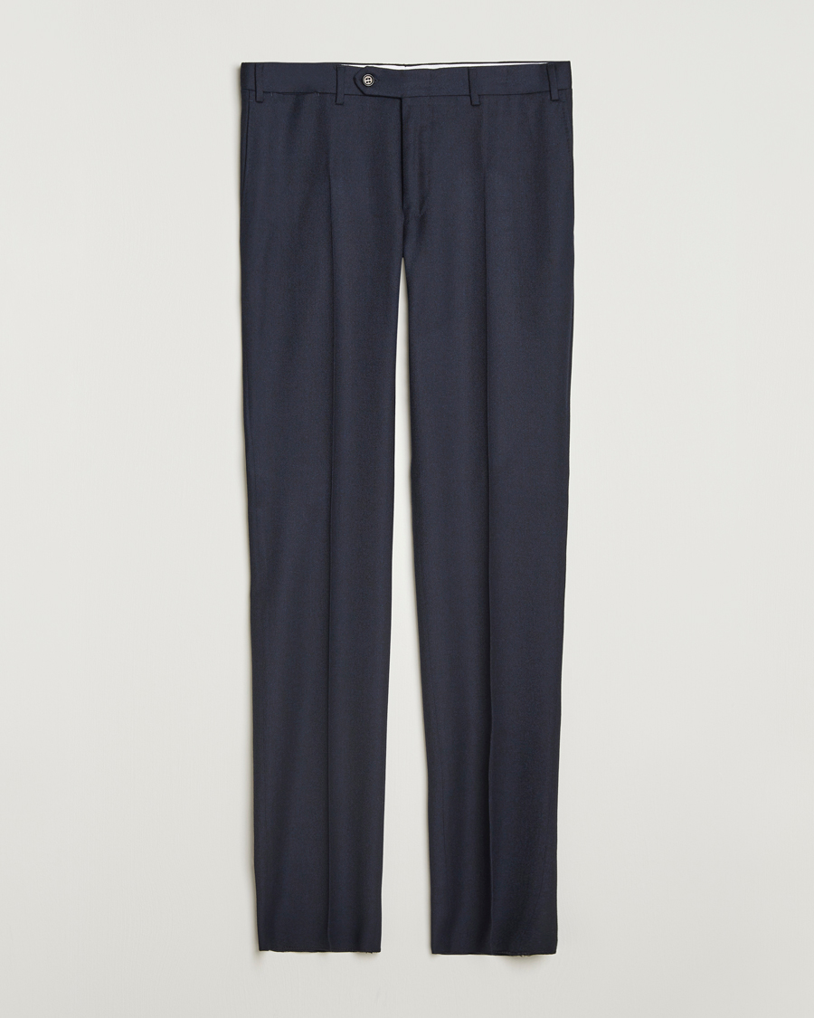Uomini | Pantaloni | Canali | Slim Fit Flannel Trousers Navy