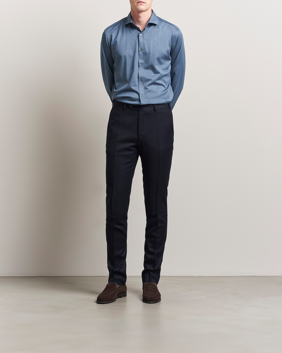Uomini | Pantaloni | Canali | Slim Fit Flannel Trousers Navy