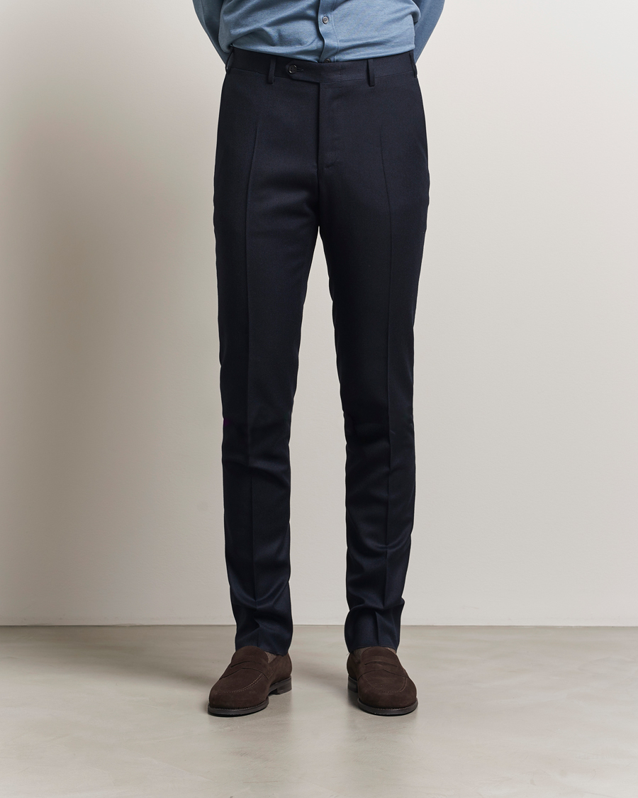 Uomini | Pantaloni | Canali | Slim Fit Flannel Trousers Navy