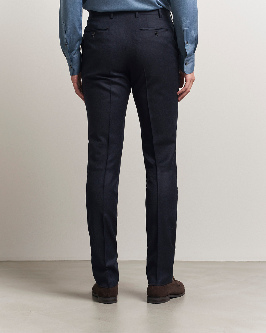Uomini | Pantaloni | Canali | Slim Fit Flannel Trousers Navy
