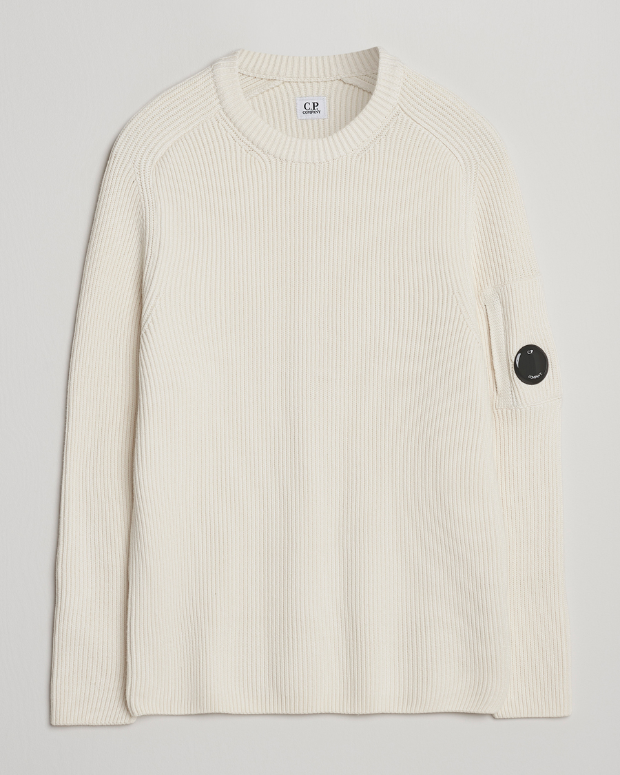 Uomini | Maglieria | C.P. Company | Full Rib Knitted Cotton Crew Neck White