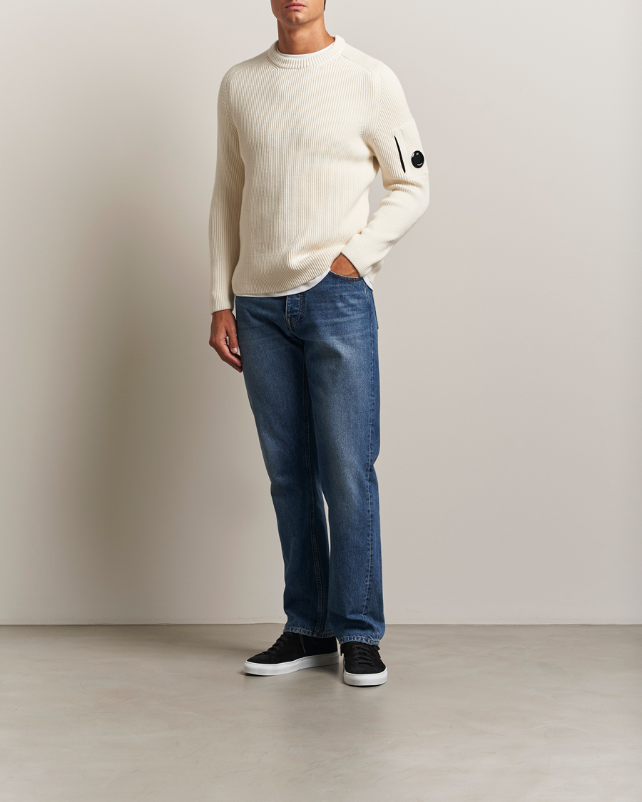 Uomini | Maglieria | C.P. Company | Full Rib Knitted Cotton Crew Neck White